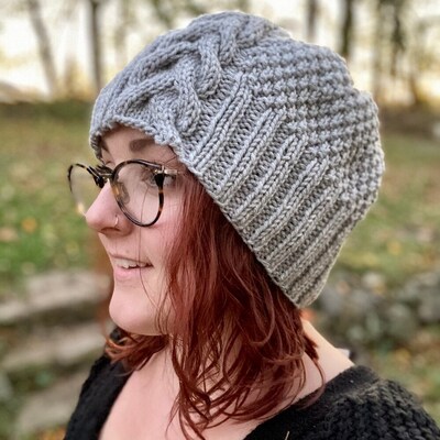 Cozy Grey Cable Knit Beanie - image1
